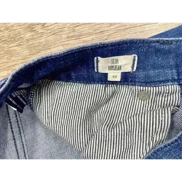 Madewell Jeans Size 25 Slim Boy Jean Patchwork Distressed Denim Mid Rise Stretch - Picture 4 of 10